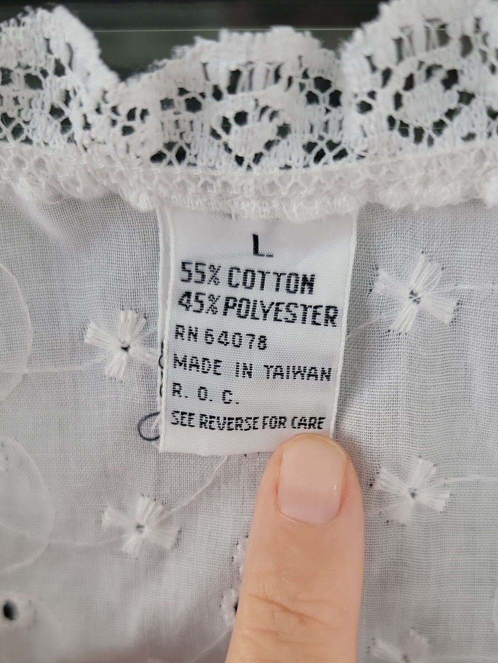 Lace-Trim Eyelet Button-Front Tank Top - Cotton Blend White No Brand Tag Sz L - Picture 4 of 8